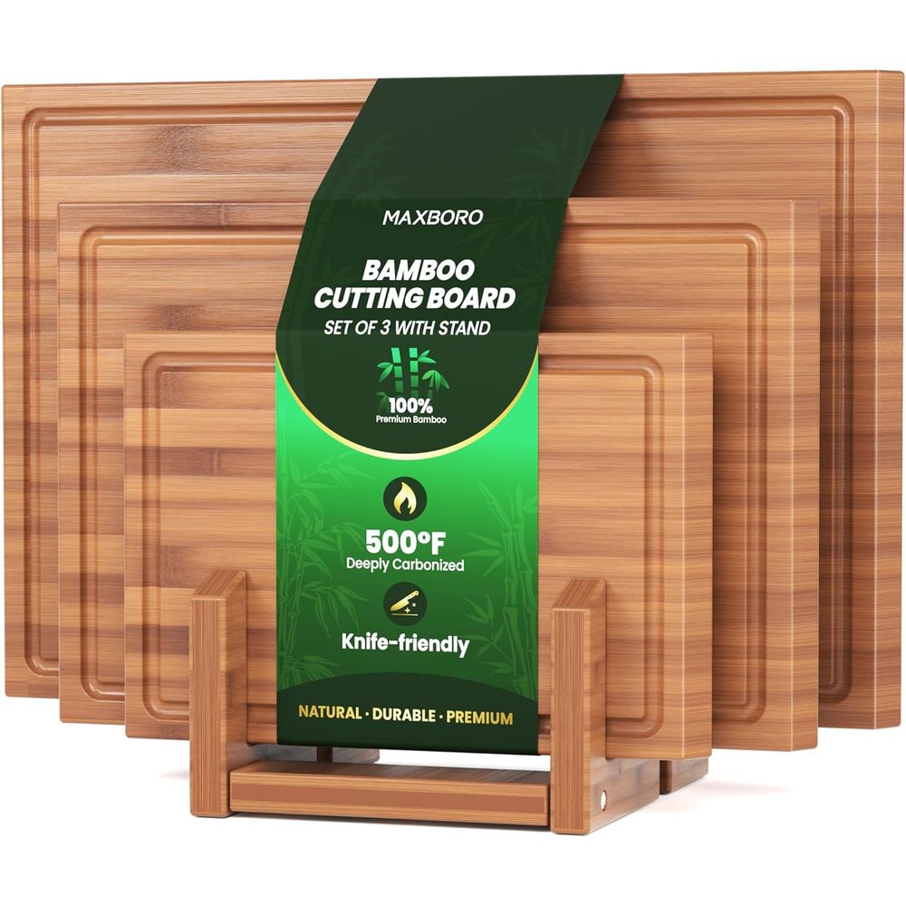 Meal Prep Menu - Triple-Sided Bamboo Chopping Board Set with